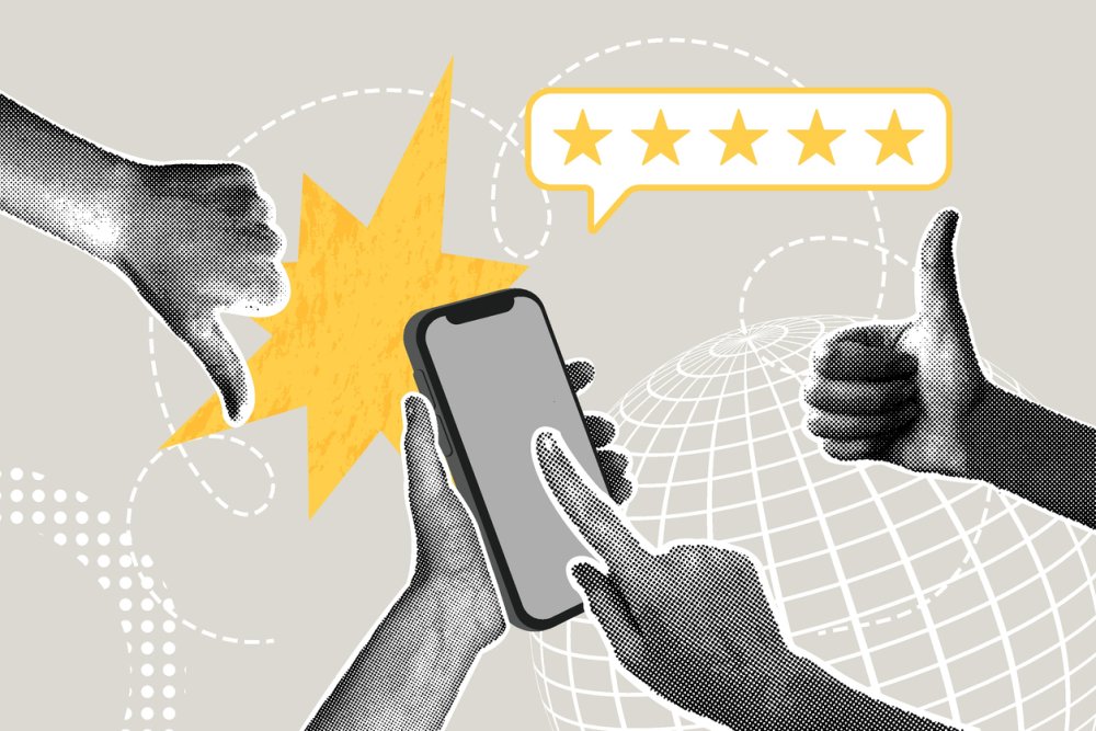 ruce ukazující palec nahoru, žluté hvězdy, recenze